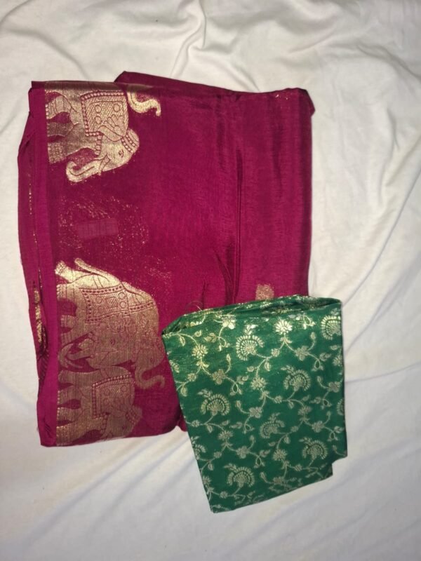 Elegant Maroon and Green Silk Saree with Golden Elephant Motifs