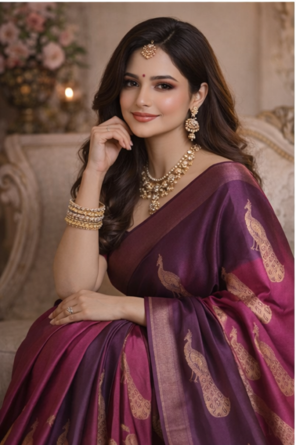 Elegant Peacock Pattern Silk Saree