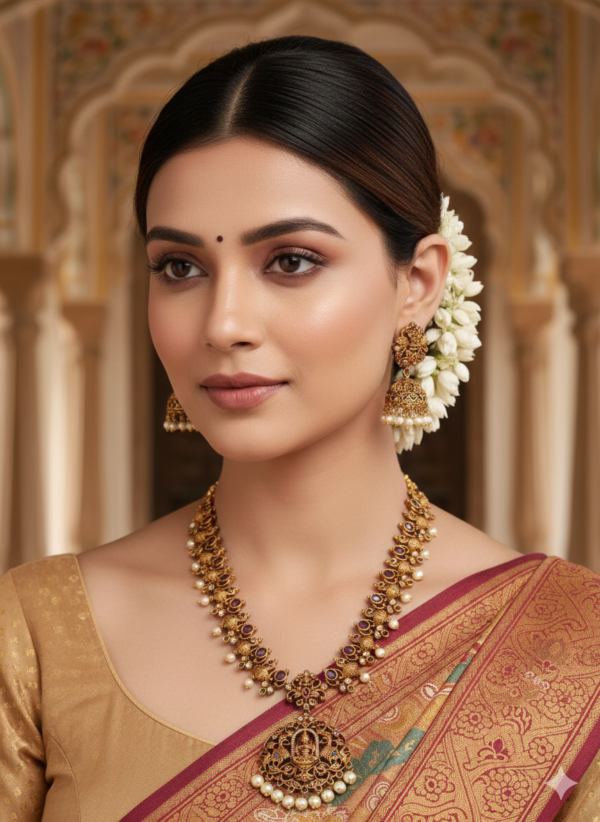 Divine Heritage Matte Gold Temple Necklace Set with Lakshmi Pendant