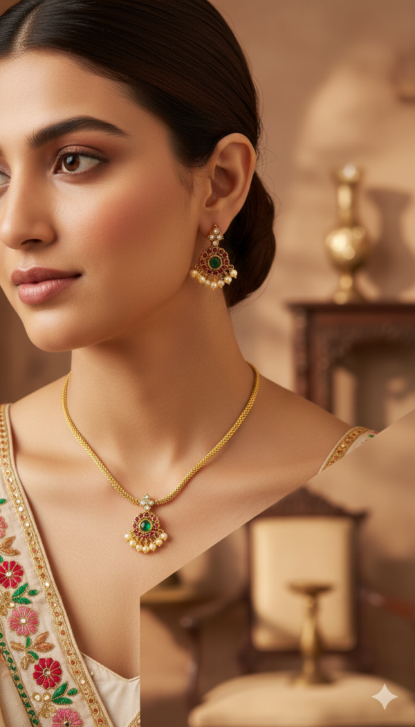 Vedic Splendor: Antique Gold-Plated Peacock Choker & Jhumka Set